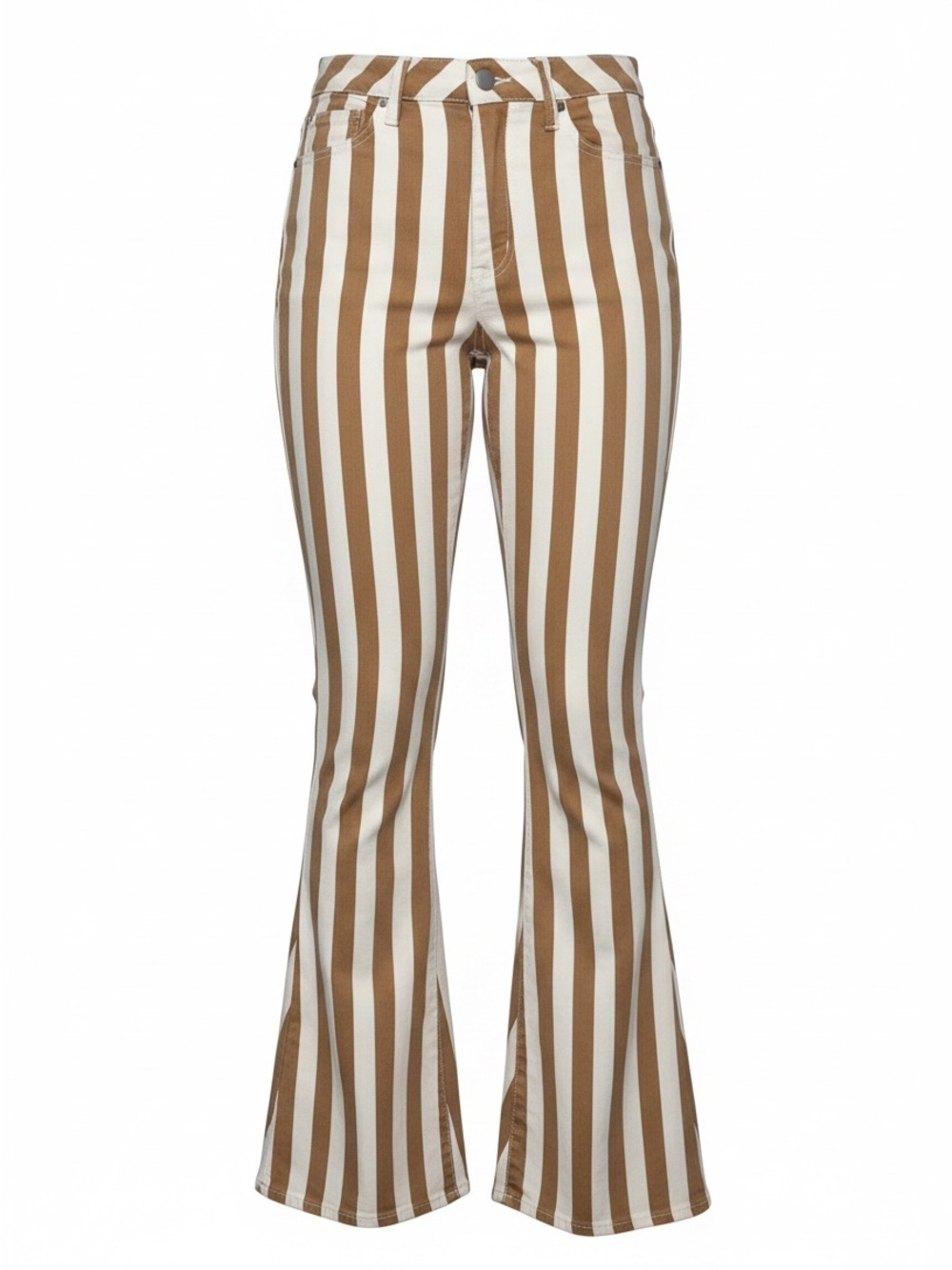 ARULA Size 10 Striped Flare Jeans Cream Brown 70s Bell Bottom Pants